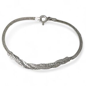 Vintage 926 sterling silver flat herringbone twist pattern chain bracelet 7”